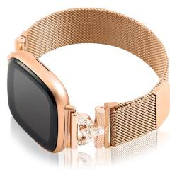 HAYONLIY Magnetic Bands Compatible for Fitbit Sense 2/Fitbit Versa 4/Fitbit Sense/Fitbit Versa 3, Mesh Stainless Steel Bling Strap, Dressy Replacement Adjustable Wristband for Women-Rose Gold von HAYONLIY