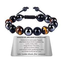 HAYOUWAY Geschenke für Männer Tigerauge Armband für Herren Damen, Schwarzer Obsidian Hämatit Armband 8mm 10mm Perlenarmband Verstellbare Armbänder Bringen Glück Wohlstand Gesundheit von HAYOUWAY