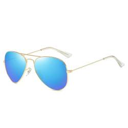 Unisex, klassische Sonnenbrille, Edelstahl-Sonnenbrille for Herren und Damen, ultraflache Sonnenbrille A (Farbe : GoldBluemirror) von HAZARA