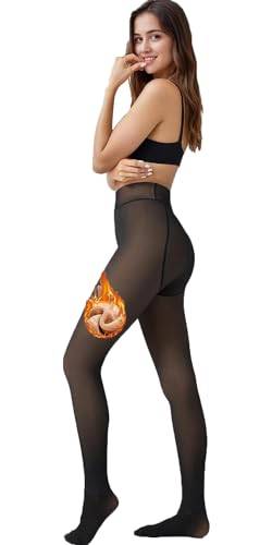 HAZENS Strumpfhosen Damen, Thermo gefütterte Strumpfhose, Winter Warme Leggings mit Fleece, Hoch Taillierte Thermostrumpfhose Schwarz Durchsichtig S/M von HAZENS