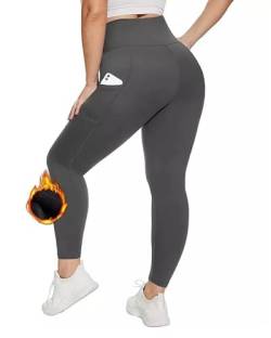 HAZENS Thermoleggins Gefüttert Leggings Mit Fleece, Thermo Leggins Mit Seitentaschen für Damen, Innenfleece Thermostrumpfhosen High Waist Design Mit Verdickte Plüsch 2XL Grau von HAZENS