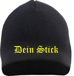 HB_Druck Beanie mit Wunschtext - Altdeutsch - Bestickt - Mütze Strickmütze Stickfarbe: gelb von HB_Druck