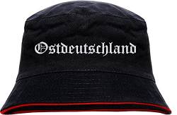 HB_Druck Ostdeutschland Fischerhut - Altdeutsch - Bestickt - Bucket Hat Anglerhut Hut SchwarzRot L/XL von HB_Druck