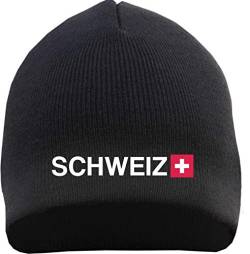 HB_Druck Schweiz Beanie Mütze - Bestickt - Strickmütze Wintermütze Einheitsgröße Schwarz von HB_Druck