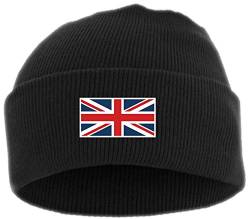 HB_Druck UK Union Jack Strickmütze Umschlagmütze - Bestickt - Einheitsgröße Schwarz von HB_Druck