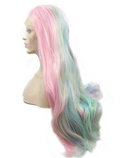 HBYLEE-DIDADA wig Temperature Long Body Wave Hair Pastel Blue Green/baby Pink Synthetic Lace Front Wigs 22inches 22inches[Farbe:blue] von HBYLEE