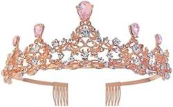 HBYLEE -Diamant-Tiara, rosa Barock, königliche Königin, goldene Hochzeitskrone, Kristall-Prinzessin-Tiara, Stirnbänder(Farbe:illustriert) von HBYLEE