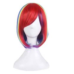 HBYLEE-Fashion Sexy Rose Net Colorful Rainbow Wig Short Ombre Straight Bob Wigs For Women Synthetic Hair Cosplay Wig 8 Models OneSize colorful3[Farbe:Colorful3] von HBYLEE