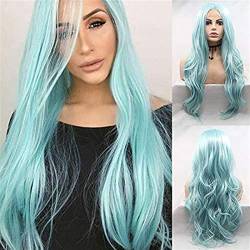 HBYLEE-Hair Best Blue Synthetic Lace Front Wigs for Women Free Party Long Wavy Hair Wig with Baby Ice Blue Synthetic Hair Full Density Lace Part Wig 24 Inch von HBYLEE