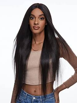 HBYLEE Human Hair Wigs for Women 150 Density Straight Human Hair V Part Wig for Cocktail Party，Farbe：Black 150density/Größen：22 inch von HBYLEE