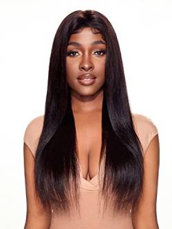 HBYLEE Human Hair Wigs for Women 4 * 4 Lace Front 150 Density Long Straight Human Hair Wig for Cocktail Party，Farbe：Black 150density 4 * 4/Größen：22 inch von HBYLEE