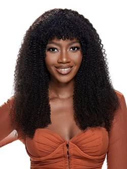 HBYLEE Human Hair Wigs for Women Afro Curly Human Hair Wig With Bangs for Cocktail Party，Farbe：Black 150density/Größen：22 inch von HBYLEE