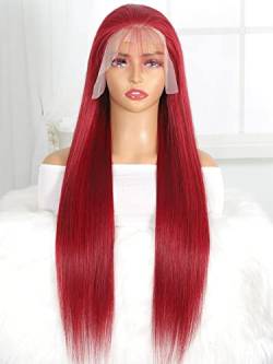 HBYLEE Human Lace Wigs 13 * 4 Lace Front Straight Human Hair Wig for Black Women ，Farbe：150Density 13 * 4 Red/Größen：18 inch von HBYLEE