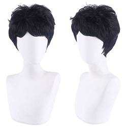 HBYLEE- Wig Anime Cosplay Wig for Halloween Fashion Christmas Party Dress Up Wig Cosplay Wig Volleyball Boy Akame Keihari Black Short Hair Reverse Curl[Farbe:Black] von HBYLEE