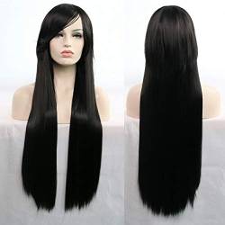 HBYLEE-Wig for cosplay 11 Farben 80 cm Synthetische Lange Glatte Haare Perücke Schwarz Grau Grün Blau Lila Rosa Haarteil Cosplay Perücken Für Frauen schwarz von HBYLEE