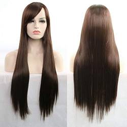 HBYLEE-Wig for cosplay 11 Farben 80cm synthetische lange glatte Haare Perücke schwarz grau grün blau lila rosa Haarteil Cosplay Perücken für Frauen dunkelbraun von HBYLEE