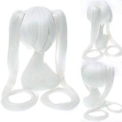 HBYLEE-Wig for cosplay 120 cm Hatsune Miku Synthetische Cosplay Perücke Gerade Weiß Blau Anime Haar Halloween Kostüm Frauen Perücken Mit Doppel Clip Pferdeschwänze 16 von HBYLEE