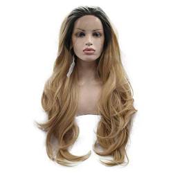 HBYLEE-Wig for cosplay 22 Inch Natural Hairline Blonde Wig with Dark Roots Synthetic Lace Front Wig for Women Drag Queen Long Wavy Hair Party Daily Wear Blonde Wig von HBYLEE