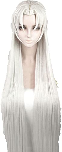 HBYLEE-Wig for cosplay 39in 100 cm Lange Inuyasha Sesshomaru Perücke mit Ohren Hitzebeständige Cosplay Silvery Synthetische Haar Peruca+Perücke Kappe von HBYLEE