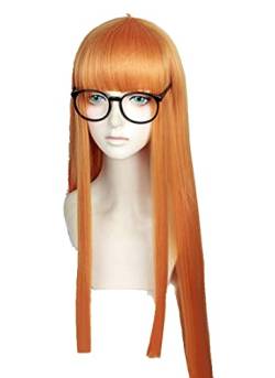 HBYLEE-Wig for cosplay Anime Persona 5 P5 Futaba Sakura Cosplay Perücke Frauen Mädchen 100cm Orange Lange Hitzebeständige Synthetische Haarperücken+Perücke Kappe von HBYLEE