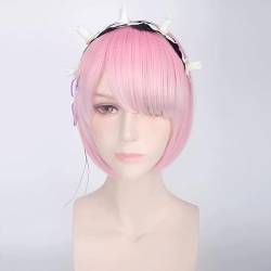 HBYLEE-Wig for cosplay Anime Re Zero Kara Hajimeru Isekai Seikatsu REM RAM Swimsuit Swimwear Bikini Lolita Cosplay Costume/Pink Blue Short Fashion Wig M Ram Fashion Wig and Headpiece von HBYLEE