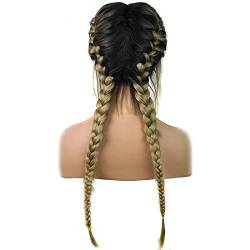 HBYLEE-Wig for cosplay Blonde Wig Double Braids Synthetic Hair for Women 2 x Twist Braided Wigs with Baby Hair for Holiday Wedding Party Middle Part Hairline Lace Front for Drag Queen 24 Inches von HBYLEE