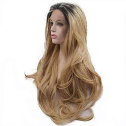 HBYLEE-Wig for cosplay Drag Queen Blonde Wig Dark Roots Ombre Blonde Natural Wave Heat Resistant Synthetic Lace Front Wigs for Women Ladies Cosplay Wig Natural von HBYLEE
