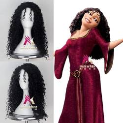 HBYLEE-Wig for cosplay Halloween Women Tangled Mother Gothic Wig Witch Gothic Role Play Black Wavy Hair Rapunzel Mother Wig von HBYLEE