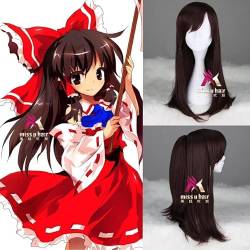 HBYLEE-Wig for cosplay Japanese Anime TouHou Project Women Hakurei Reimu Cosplay Wig Role Play Brown Straight Hair with Ponytail von HBYLEE