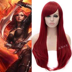 HBYLEE-Wig for cosplay LOL Katarina Cosplay Wig Katarina Du Couteau 70 cm Long Dark Red Culy Synthetic Hair Wigs von HBYLEE