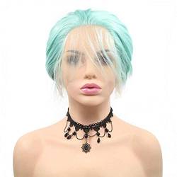 HBYLEE-Wig for cosplay Pastel Blue Green Wig with Baby Hair Flawless Summer Bob Style Drag Queen Synthetic Lace Front Wigs for Women Cosplay Party Makeup Shoulder Length von HBYLEE