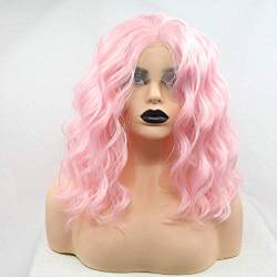 HBYLEE-Wig for cosplay Pastel Wig Short Baby Pink Lace Front Wig for Women Summer Party Loose Wave Bob Hair Light Cherry Pink Drag Queen Synthetic Wigs 14 Inches von HBYLEE