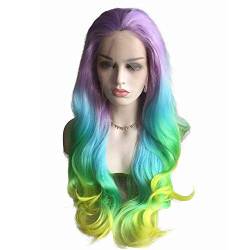 HBYLEE-Wig for cosplay SereneWig Colourful Lush Mermaid Wigs for Women Pastel Purple Blue Green Yellow Rainbow Synthetic Lace Front Wig Hair Half Handmade Party Christmas von HBYLEE