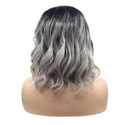 HBYLEE-Wig for cosplay Short Bob Shoulder Length Curls Grey Wig Ombre Black Roots Drag Queen Side Part Hairline Summer Cool Synthetic Lace Front Wigs for Women Cosplay von HBYLEE