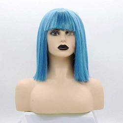 HBYLEE-Wig for cosplay Sky Blue Short Bob Wigs with Fringe Shoulder Length High Temperature Synthetic Lace Wigs for Women Cosplay Festival Summer Blue Wig von HBYLEE
