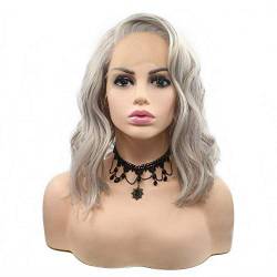 HBYLEE-Wig for cosplay Wavy Bob Wigs Ash Blonde/Platinum Blonde Women's Cosplay Summer Hair High Temperature Synthetic Lace Front Wigs for Women Party Side Part von HBYLEE