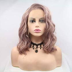 HBYLEE-Wig for cosplay Wavy Wig Dirty Pink Synthetic Lace Front Wigs for Women Women Smoky Pink Party Summer Short Bob Side Part Flawless Hairline Replacement Cosplay Wig von HBYLEE