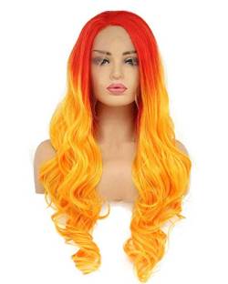 HBYLEE-Wig for cosplay Women's Cosplay Festival Flaming Red Orange Bright Colour Long Wavy Hair Glueless Drag Queen Mermaid Synthetic Lace Front Wigs for Women von HBYLEE