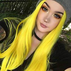 HBYLEE-Wig for cosplay Women's Cosplay Festival Party Fashion Lemon Yellow Synthetic Lace Front Wigs for Women Long Wavy Hair Fluorescent Yellow Wig Light Colour von HBYLEE