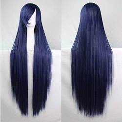 HBYLEE-Wig for cosplay anime cosplay perücke 100 cm Mode Billig Gerade Lange Cosplay Perücke Schwarz Silber Weiß Rot Blau Lila Rosa Grün Synthetische Haar Perücken Für Frauen schwarz blau von HBYLEE