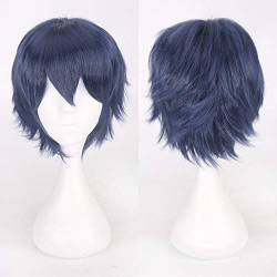 HBYLEE-Wig for cosplay anime cosplay perücke Günstige Kunsthaar Kurze Wellige Männer Perücke Cosplay Schwarz Weiß Blond Braun Lila Rosa Blau Rot Orange Grau Silber Anime perücken dunkelblau von HBYLEE