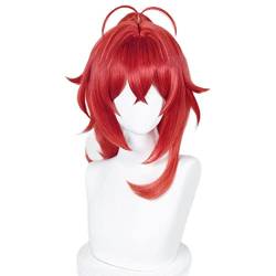 HBYLEEGame Genshin Impact Cosplay Diluc Ragnvindr Wig Diluc Red Detachable Ponytail Fake Hair Halloween Party Carnival Role Play[Farbe:nach Plan] von HBYLEE