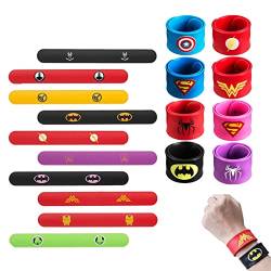 10 Stücke Schnapparmbänder für Kinder Superhelden Slap Bands Silikon Wristband Party Bag Füllstoffe Slaps Armbänder Set für Jungen Mädchen Birthday Favors von HBYMYDA