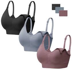 HBselect 3 Pcs Schwangerschafts Still BH Nahtlos mit zusätzlichen BH-Verlängerungen Stillen und Schlaf Ohne Bügel für Damen Blaurot Blau Schwarz L von HBselect