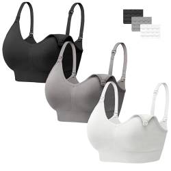 HBselect 3 Pcs Schwangerschafts Still BH Nahtlos mit zusätzlichen BH-Verlängerungen Stillen und Schlaf Ohne Bügel für Damen Schwarz Grau Weiß von HBselect