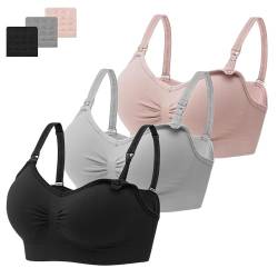 HBselect 3 Pcs Schwangerschafts Still BH Nahtloser Still-BH mit zusätzlichen BH-Verlängerungen Stillen und Schlaf Ohne Bügel für Damen Schwarz Grau Rosa L von HBselect