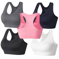 HBselect 3stk Sport BH Bustier Damen Bralette Nathloser mit Polstern Sportbekleidung Baumwolle ohne Bügel atmungsaktiv Joggen Yoga Jumping Fitness Schwarz Grau Weiß Rosa Dunkelblau XL von HBselect