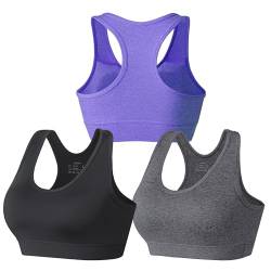 HBselect 3stk Sport BH Bustier Damen Bralette Nathloser mit Polstern Sportbekleidung Polyesterfaser ohne Bügel atmungsaktiv Joggen Yoga Jumping Fitness von HBselect