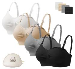 HBselect 4 Pcs Schwangerschafts Still BH Nahtloser Still-BH mit zusätzlichen BH-Verlängerungen Stillen und Schlaf Ohne Bügel für Damen Schwarz Grau Weiß Beige von HBselect