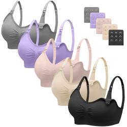 HBselect 5 Pcs Schwangerschafts Still BH Nahtloser Still-BH mit zusätzlichen BH-Verlängerungen Stillen und Schlaf Ohne Bügel für Damen Schwarz Grau Beige Hellrosa Violett von HBselect